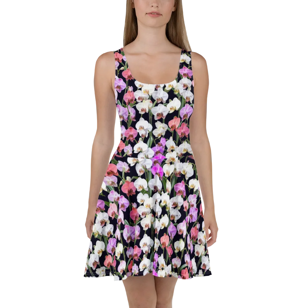 Velvet Phalaenopsis on Skater Dress — Front