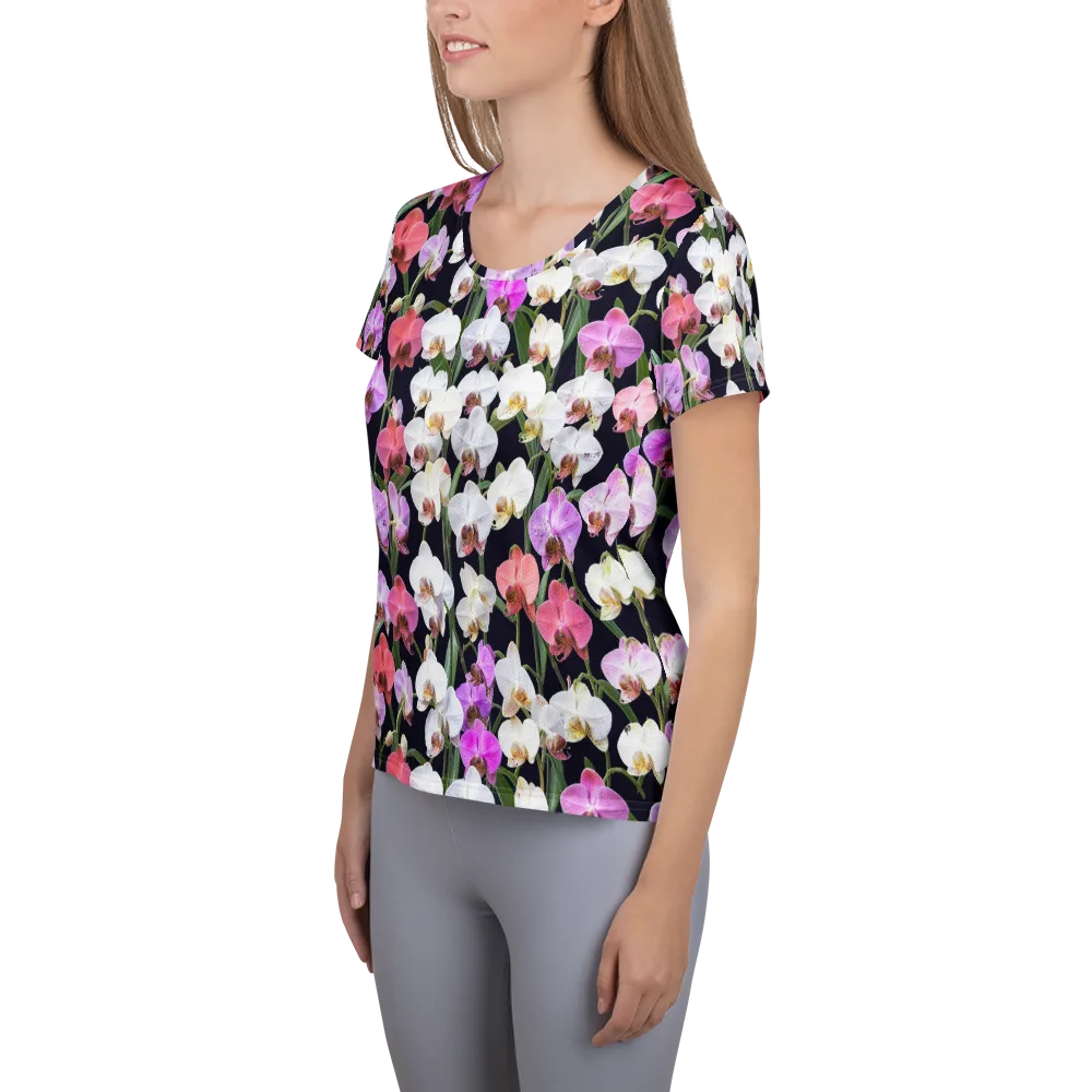 Velvet Phalaenopsis on Women's Athletic T-Shirt — Left