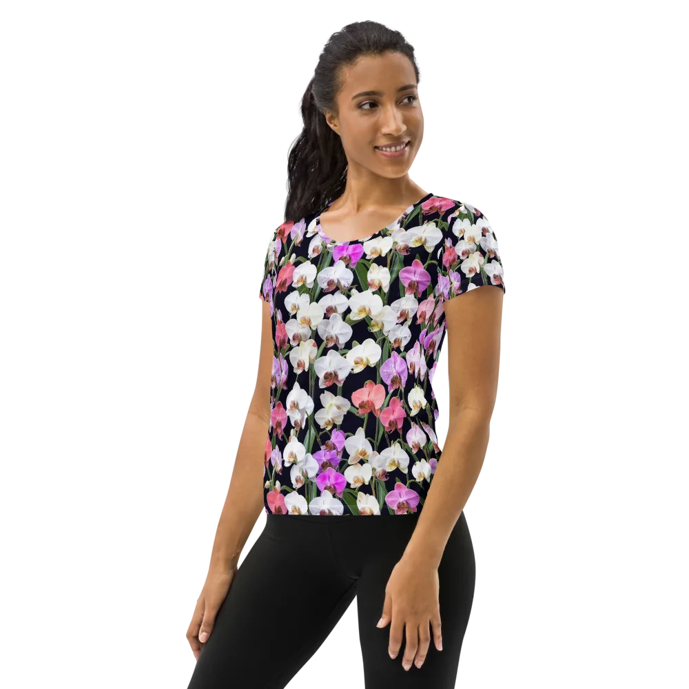 Velvet Phalaenopsis on Women's Athletic T-Shirt — Left
