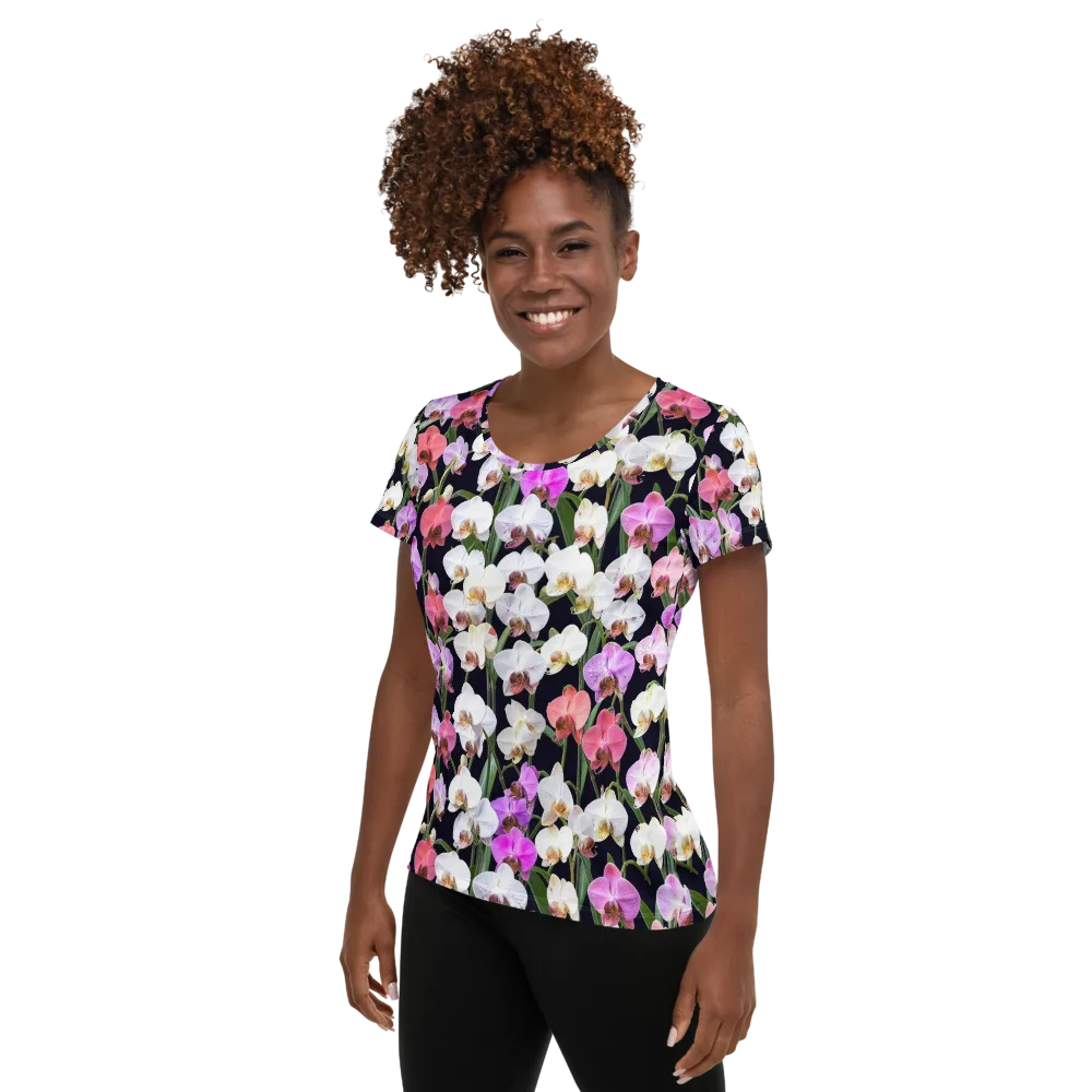 Velvet Phalaenopsis on Women's Athletic T-Shirt — Left