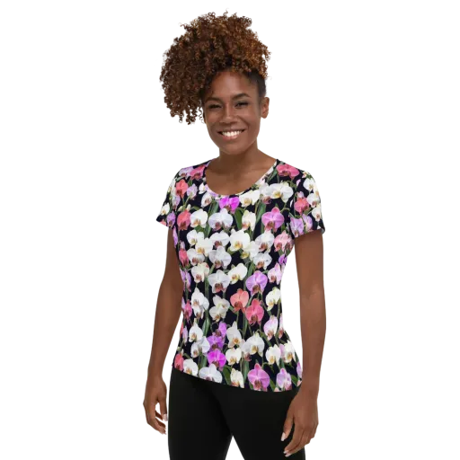 Velvet Phalaenopsis on a Women's Athletic T-Shirt