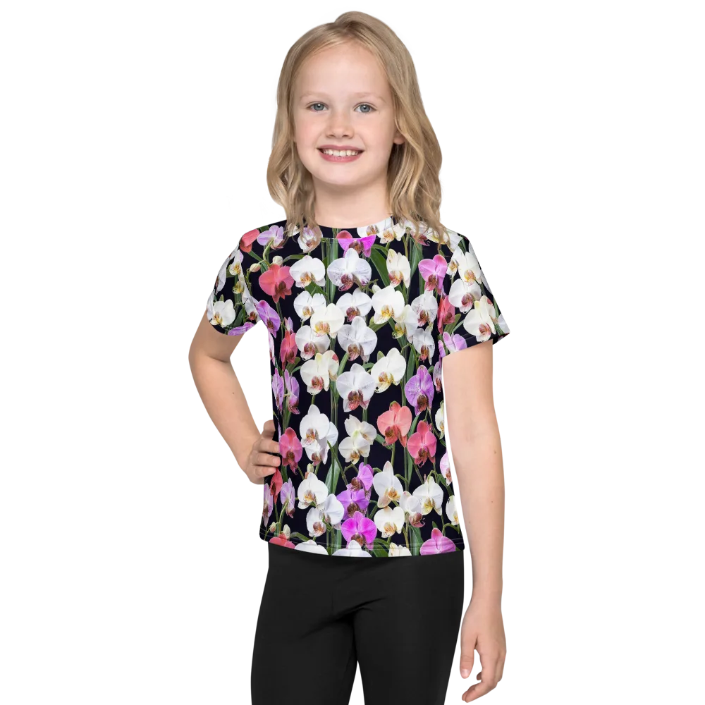 Velvet Phalaenopsis on Kids Crew Neck T-Shirt — Front