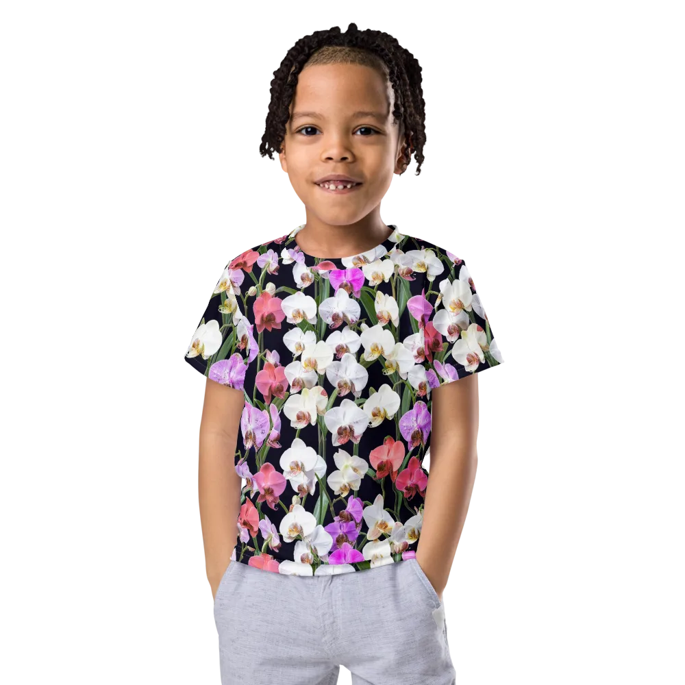 Velvet Phalaenopsis on Kids Crew Neck T-Shirt — Front