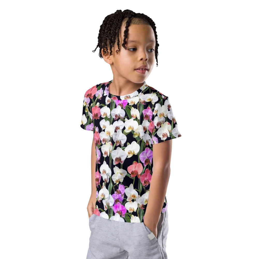 Velvet Phalaenopsis on Kids Crew Neck T-Shirt — Left Front