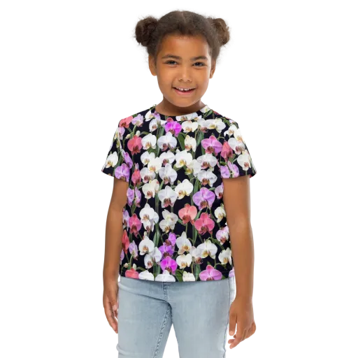 Velvet Phalaenopsis on a Kids Crew Neck T-Shirt