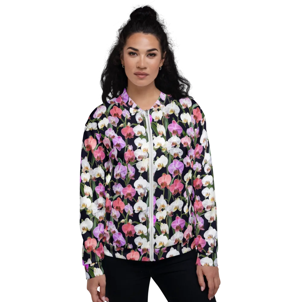 Velvet Phalaenopsis on Bomber Jacket — Front