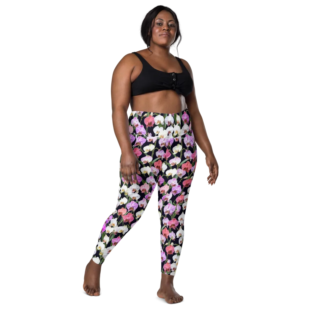 Velvet Phalaenopsis on Leggings with Pockets — Front