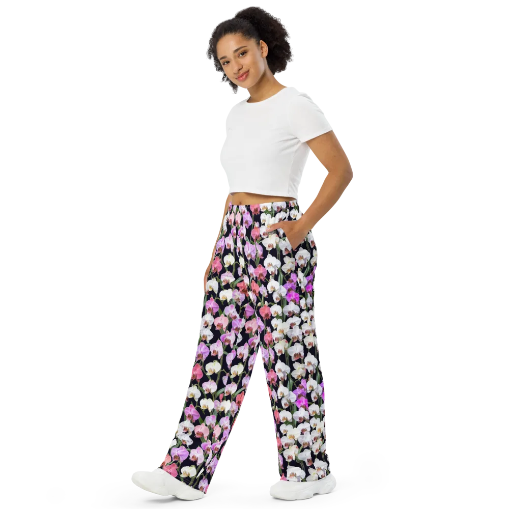 Velvet Phalaenopsis on Wide-Leg Pants — Left Front