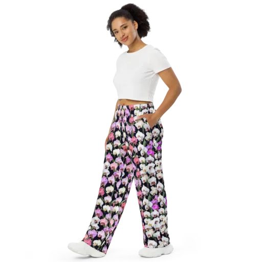 Velvet Phalaenopsis on a Wide-Leg Pants