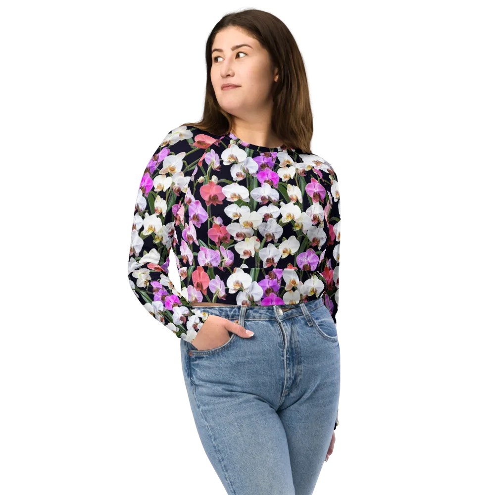 Velvet Phalaenopsis on Long Sleeve Crop Top — Front