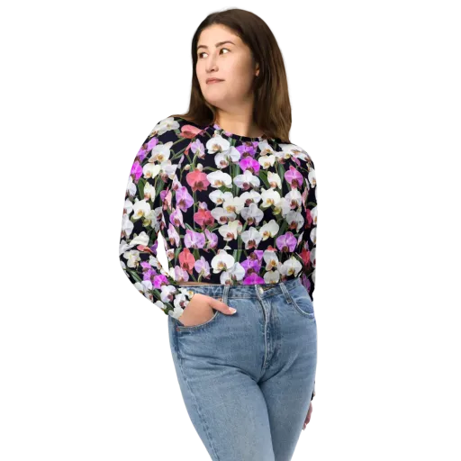 Velvet Phalaenopsis on a Long Sleeve Crop Top