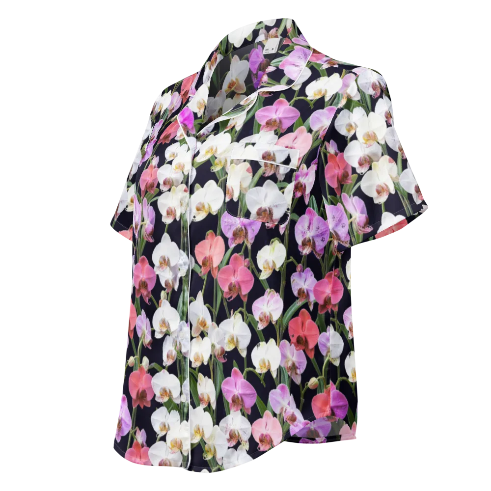 Velvet Phalaenopsis on Women's Short Sleeve Pajama Top — Left Front