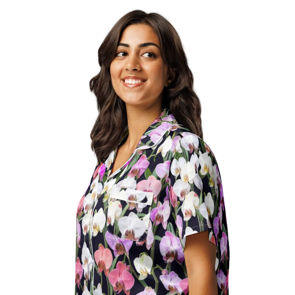 Velvet Phalaenopsis on Women's Short Sleeve Pajama Top — Left Front