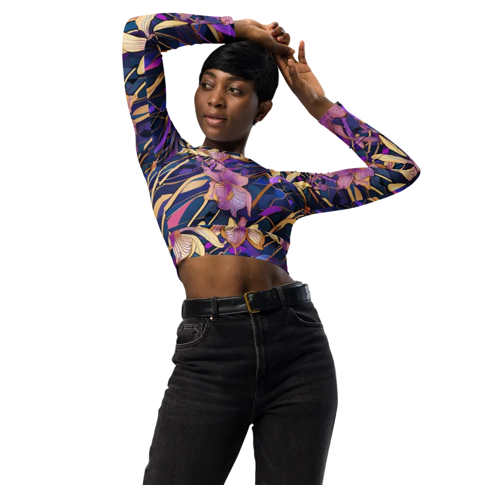 Velvet Current on Long Sleeve Crop Top — Front