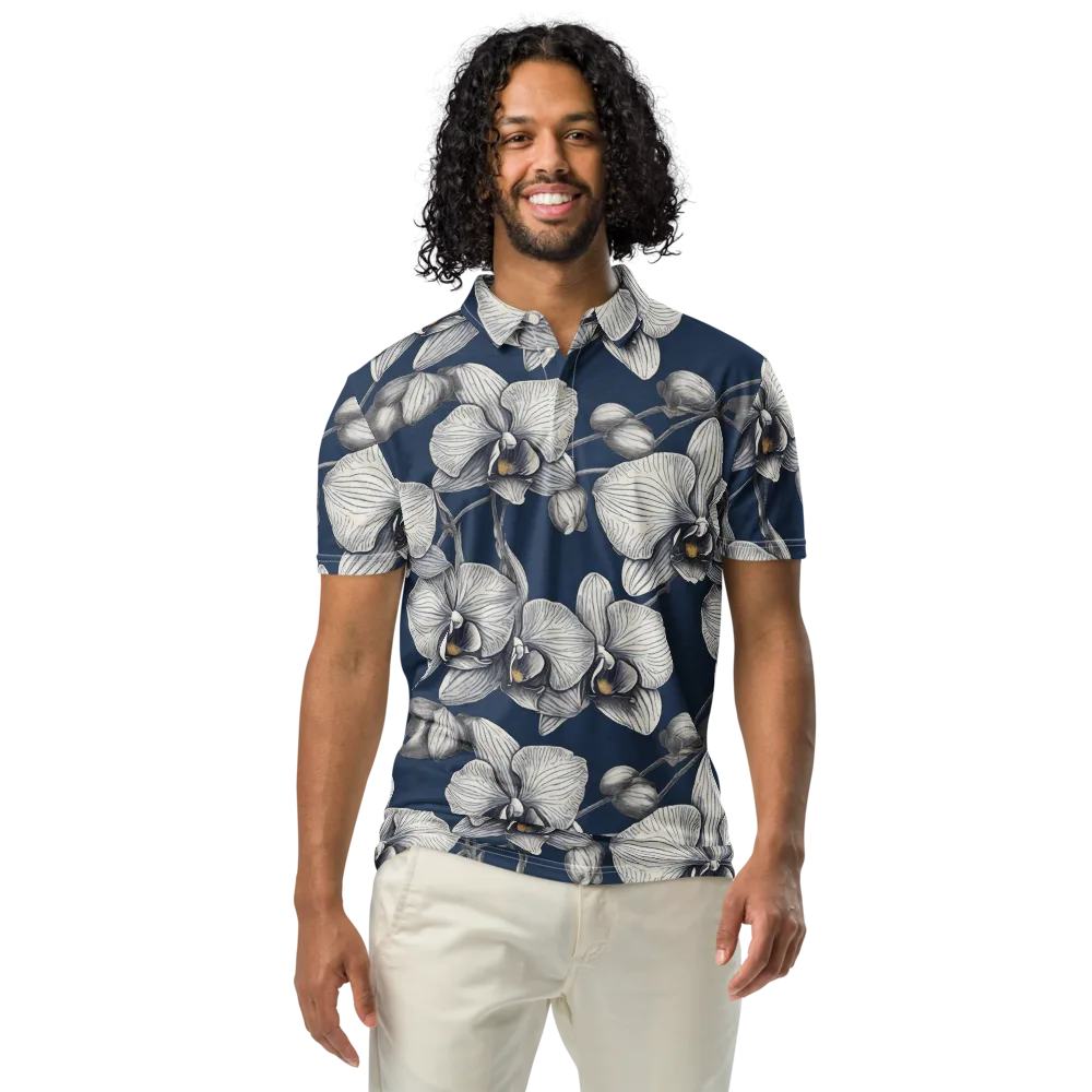 Moonlit Phalaenopsis on Men's Slim Fit Polo Shirt — Front