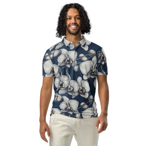 Moonlit Phalaenopsis on a Men's Slim Fit Polo Shirt