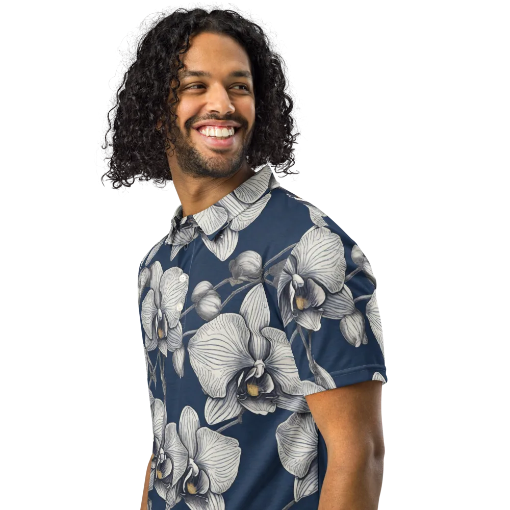 Moonlit Phalaenopsis on Men's Slim Fit Polo Shirt — Left Front