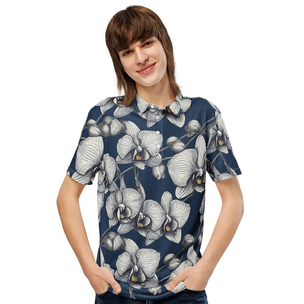 Moonlit Phalaenopsis on Men's Slim Fit Polo Shirt — Front