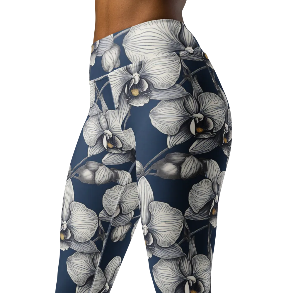 Moonlit Phalaenopsis on Yoga Leggings — Left Front