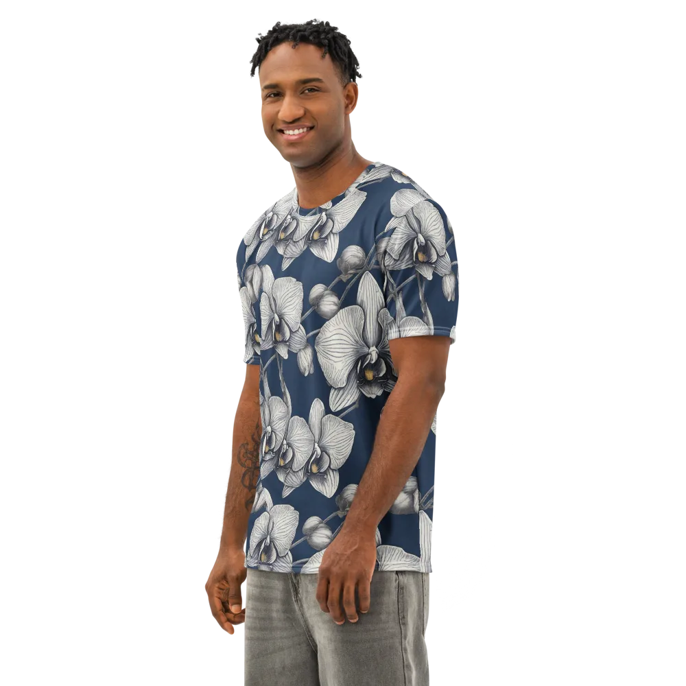 Moonlit Phalaenopsis on Men's Cotton Crew Neck T-Shirt — Left Front