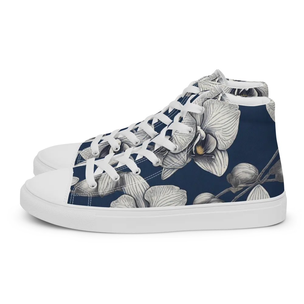 Moonlit Phalaenopsis on Men's High Top Canvas Shoes — Left
