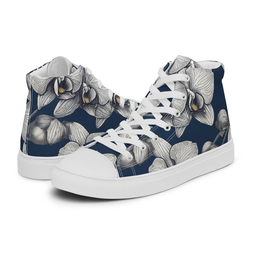 Moonlit Phalaenopsis on Men's High Top Canvas Shoes — Left