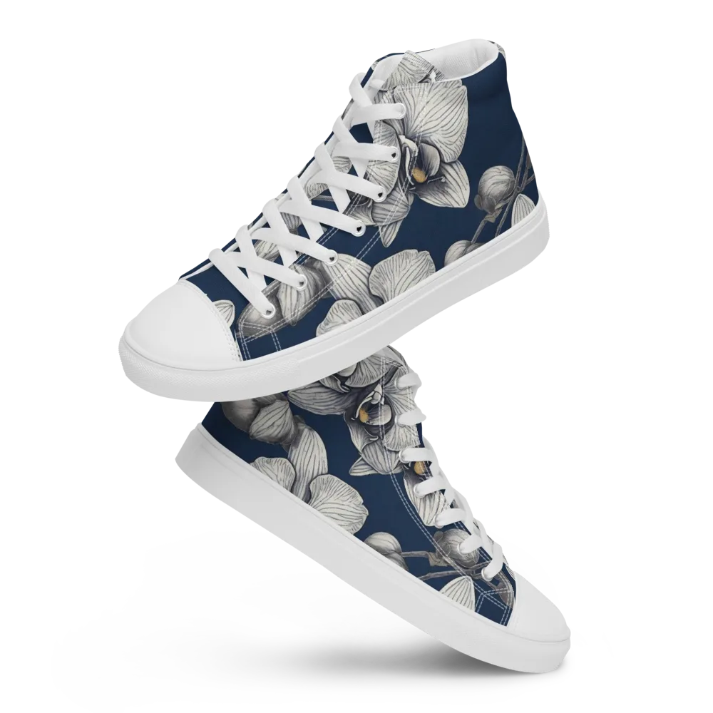 Moonlit Phalaenopsis on Men's High Top Canvas Shoes — Front