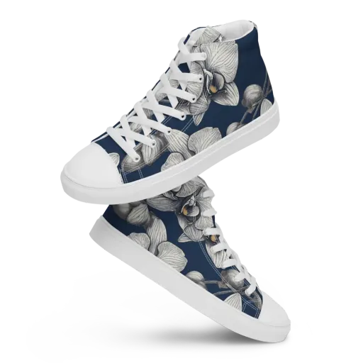Moonlit Phalaenopsis on a Men's High Top Canvas Shoes