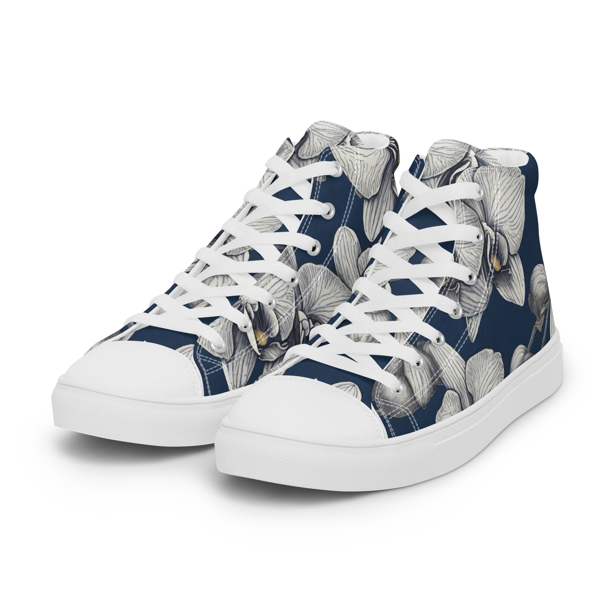 Moonlit Phalaenopsis on Women's High Top Canvas Shoes — Left Front