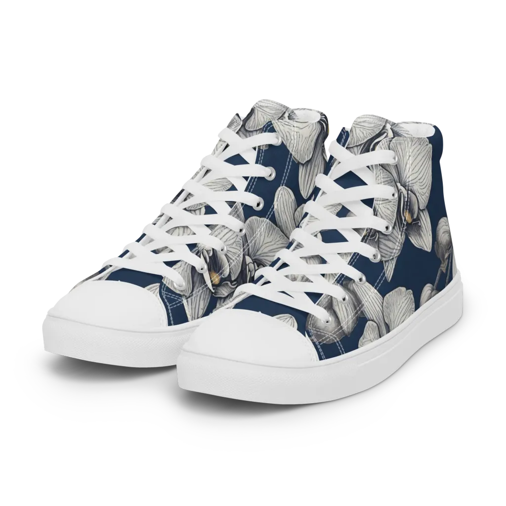 Moonlit Phalaenopsis on Women's High Top Canvas Shoes — Left Front