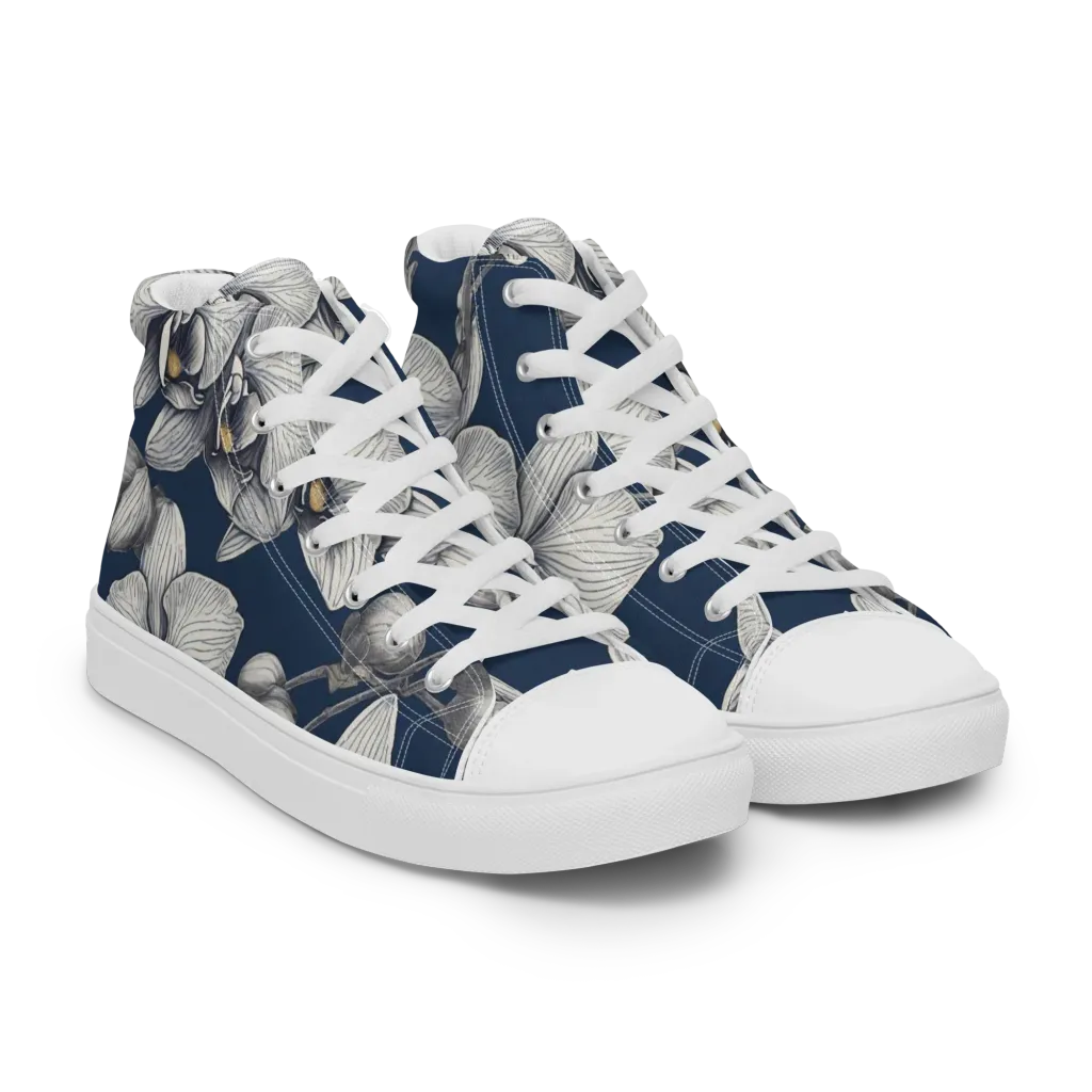 Moonlit Phalaenopsis on Women's High Top Canvas Shoes — Right Front