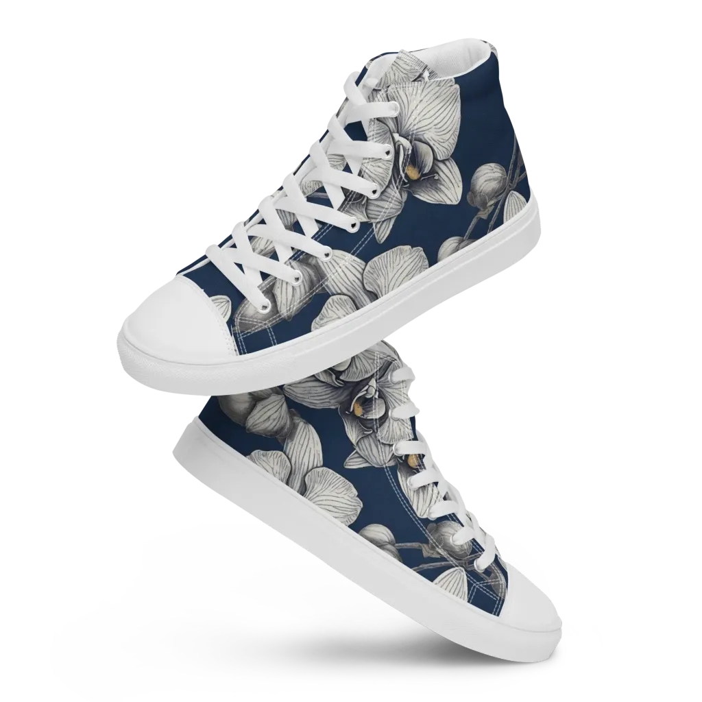 Moonlit Phalaenopsis on Women's High Top Canvas Shoes — Front
