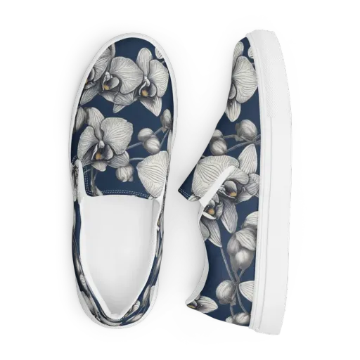 Moonlit Phalaenopsis on a Men's Slip-On Canvas Shoes