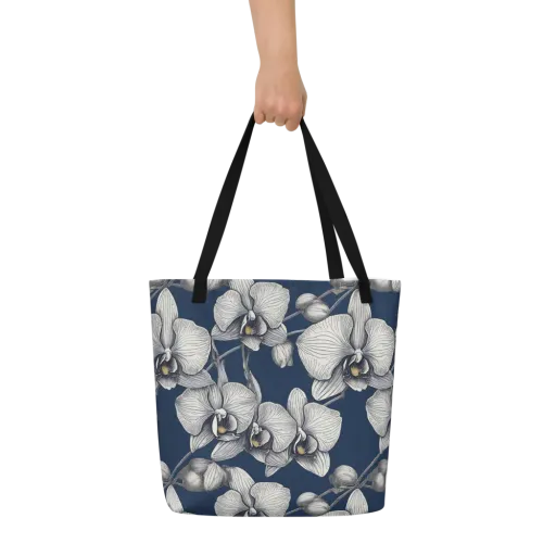 Moonlit Phalaenopsis on a Large Tote Bag W/ Pocket