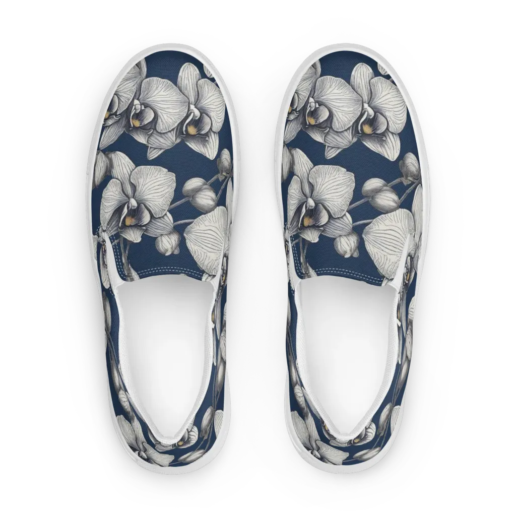 Moonlit Phalaenopsis on Women's Slip-On Canvas Shoes — Front