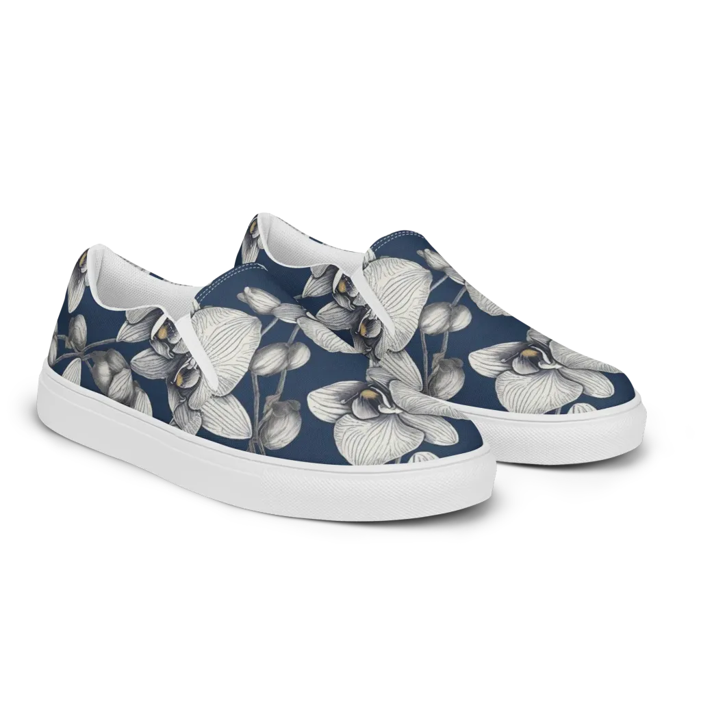 Moonlit Phalaenopsis on Women's Slip-On Canvas Shoes — Right Front