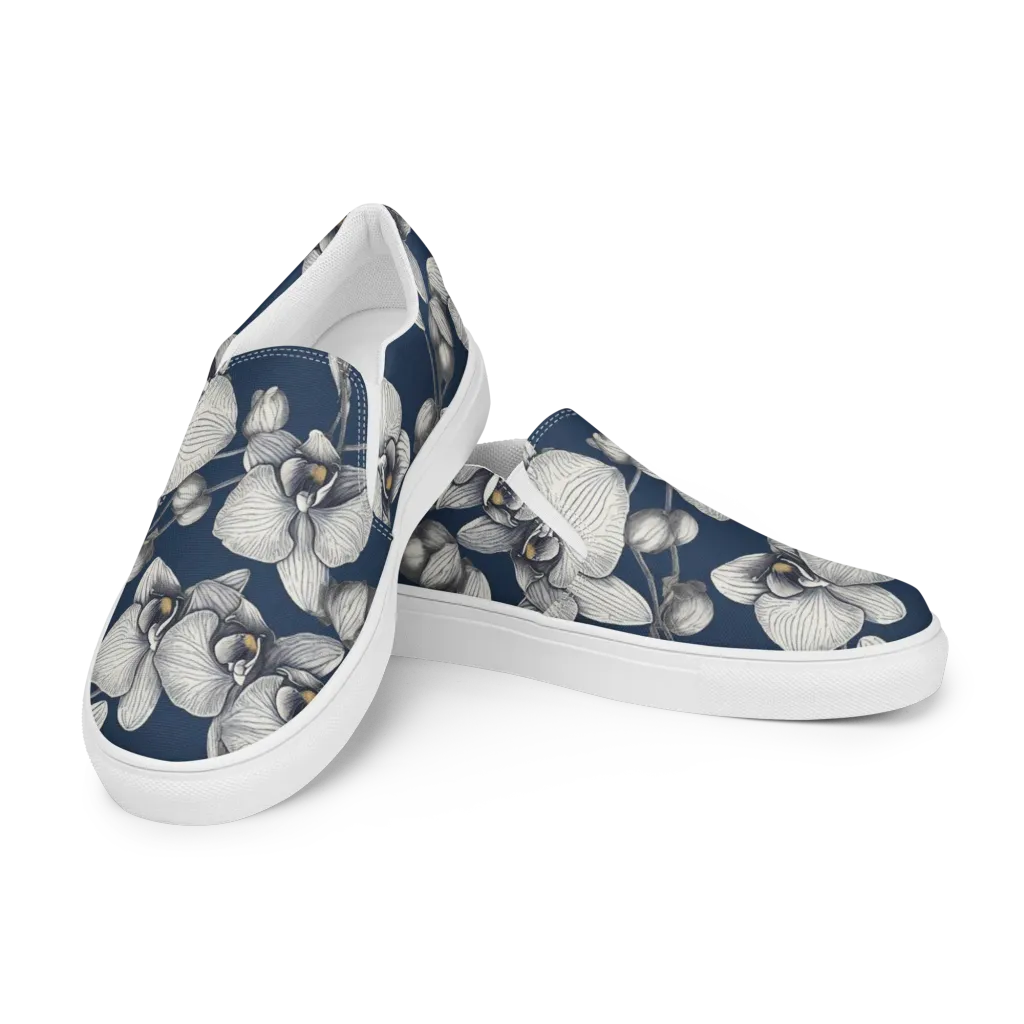 Moonlit Phalaenopsis on Women's Slip-On Canvas Shoes — Left Front