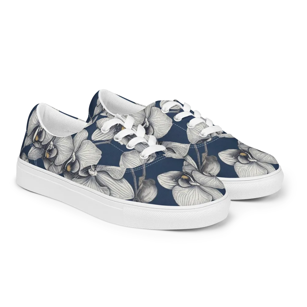 Moonlit Phalaenopsis on Men's Lace-Up Canvas Shoes — Right Front