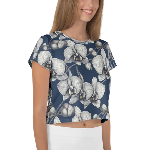 Moonlit Phalaenopsis on a Crop Tee