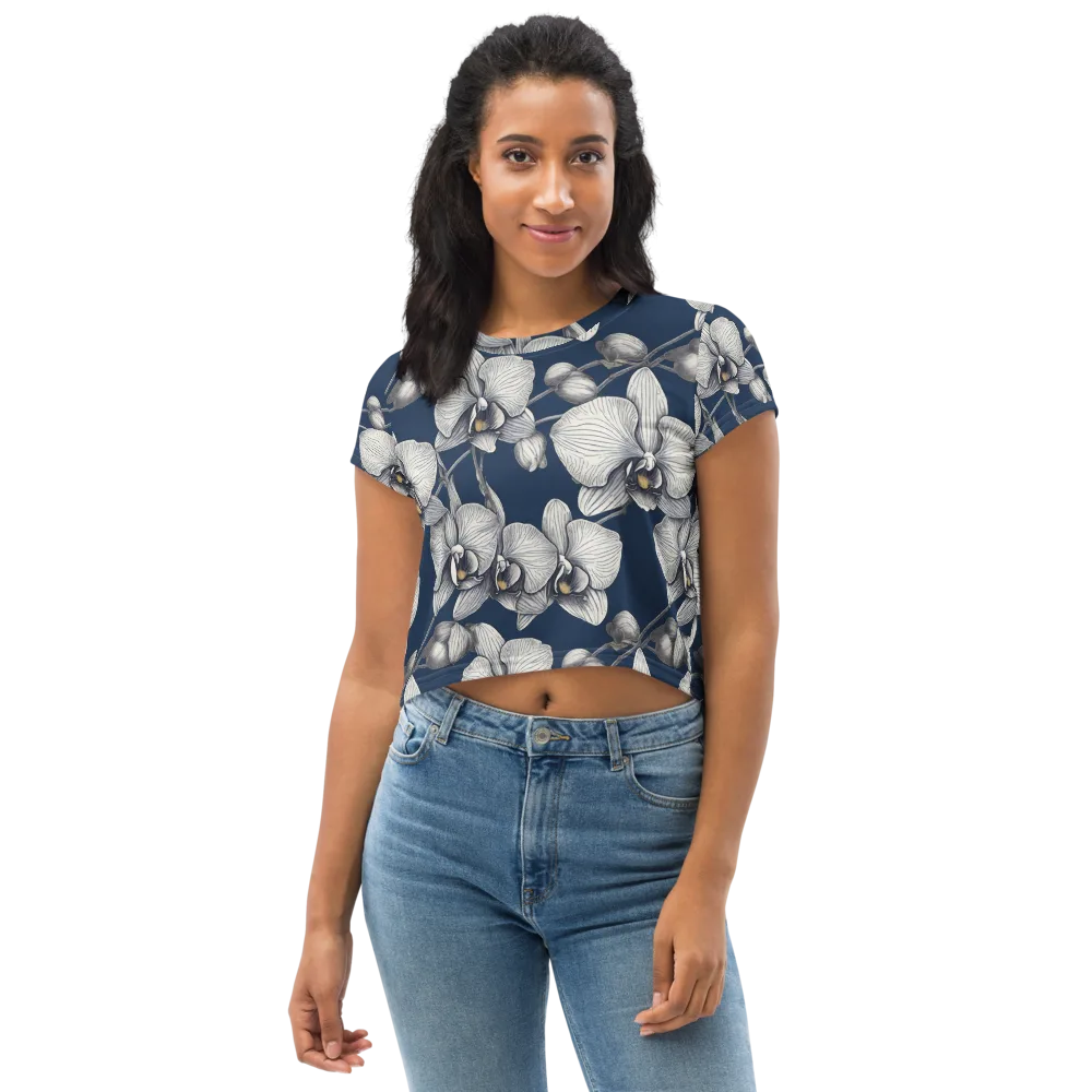 Moonlit Phalaenopsis on Crop Tee — Front