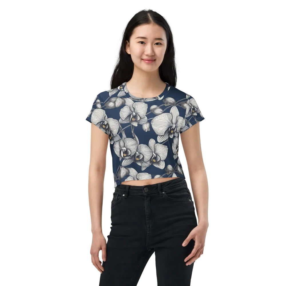 Moonlit Phalaenopsis on Crop Tee — Front