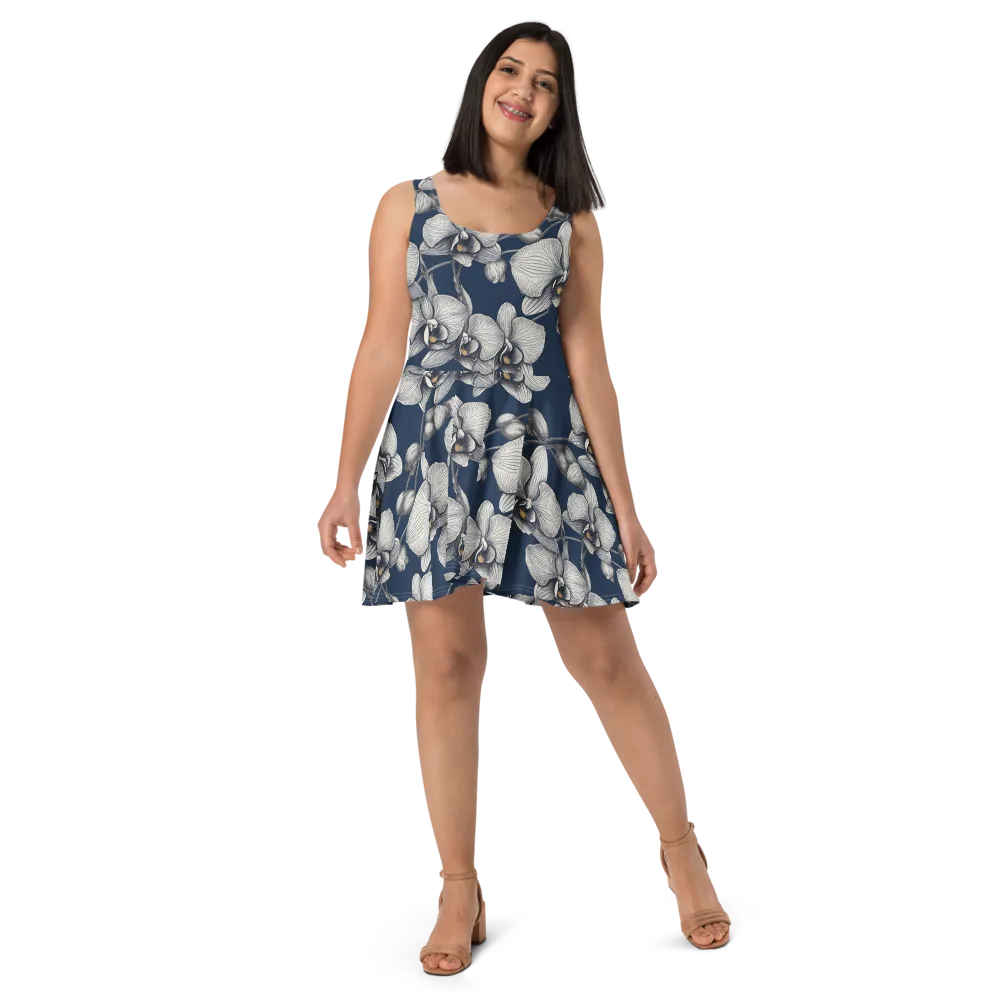 Moonlit Phalaenopsis on Skater Dress — Front