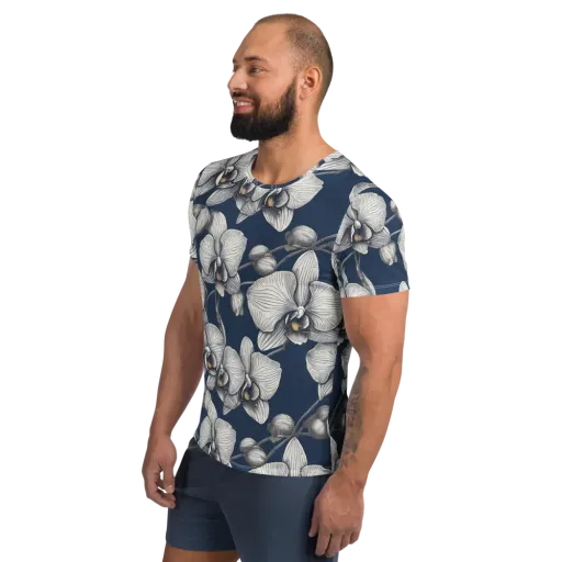 Moonlit Phalaenopsis on a Men's Athletic T-Shirt