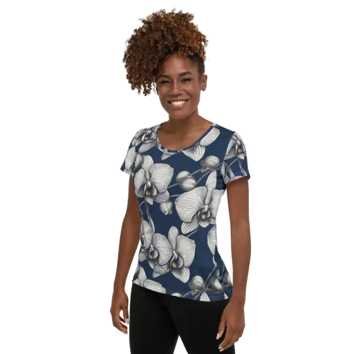 Moonlit Phalaenopsis on a Women's Athletic T-Shirt