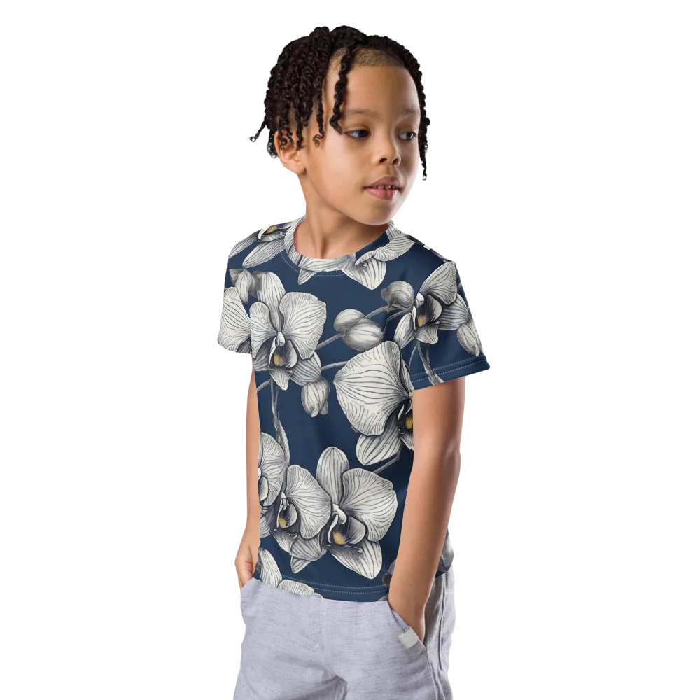 Moonlit Phalaenopsis on Kids Crew Neck T-Shirt — Left Front
