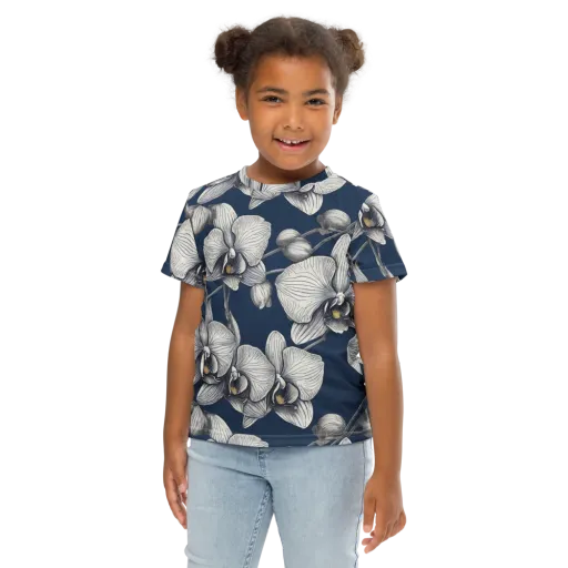 Moonlit Phalaenopsis on a Kids Crew Neck T-Shirt