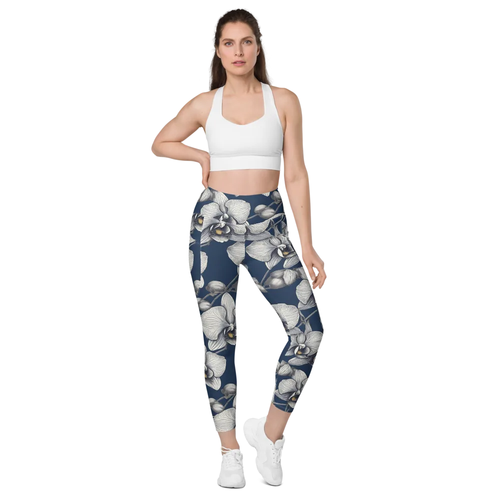 Moonlit Phalaenopsis on Leggings with Pockets — Front