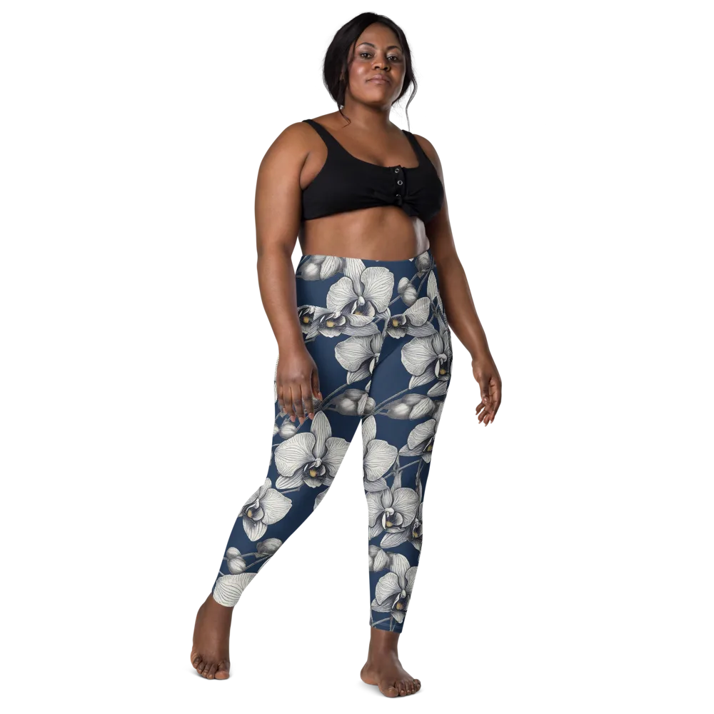 Moonlit Phalaenopsis on Leggings with Pockets — Front