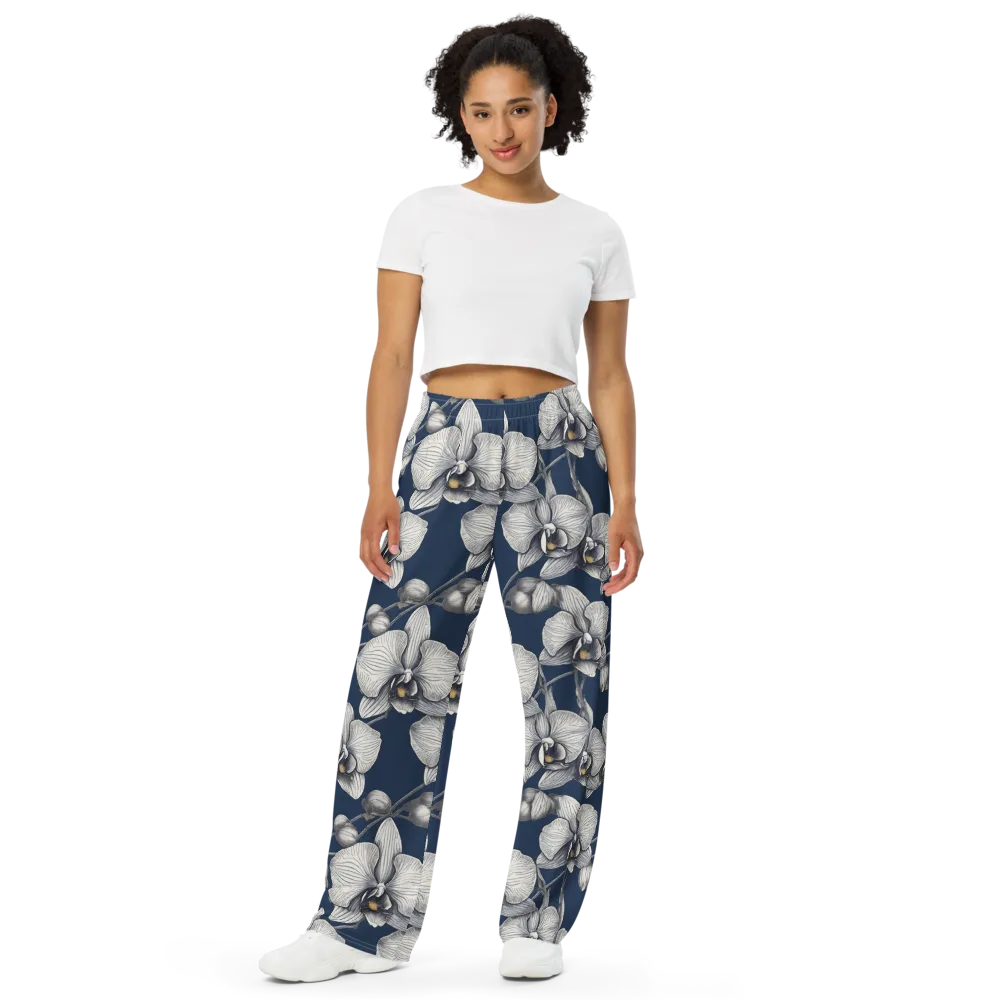 Moonlit Phalaenopsis on Wide-Leg Pants — Front