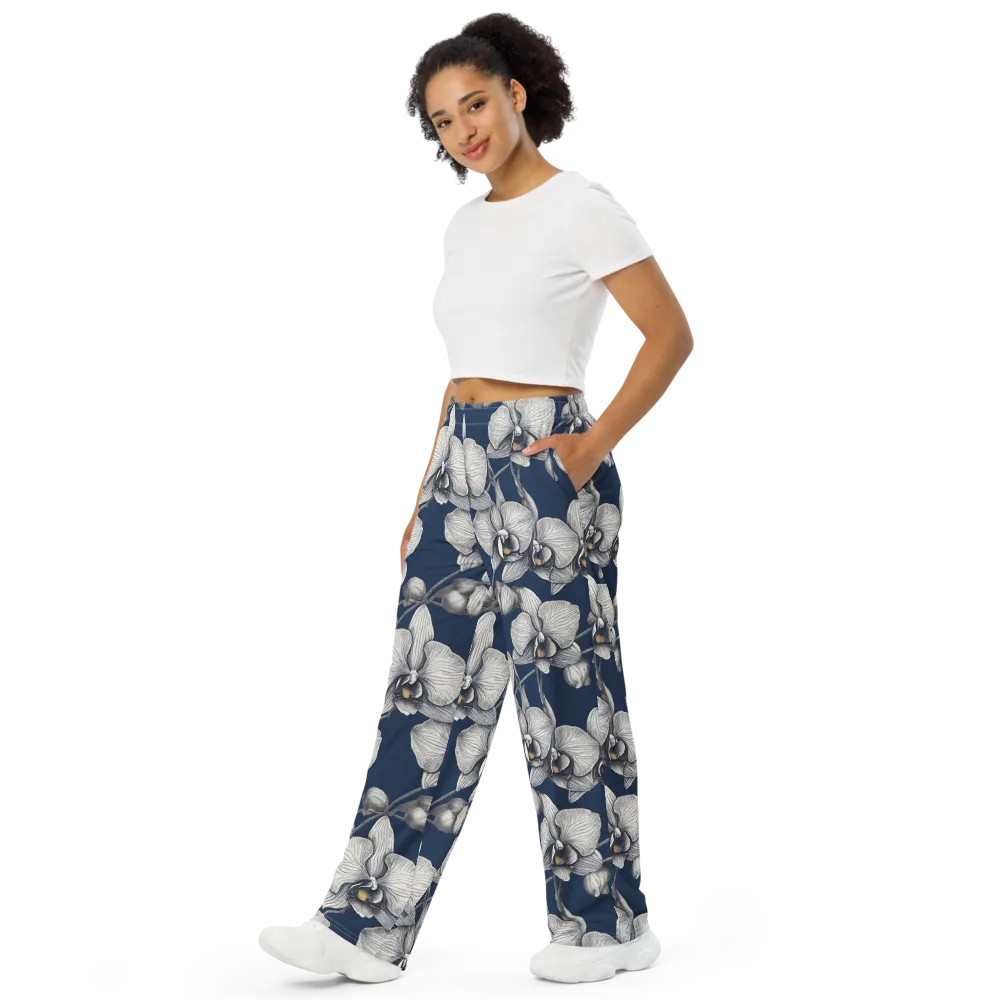Moonlit Phalaenopsis on Wide-Leg Pants — Left Front